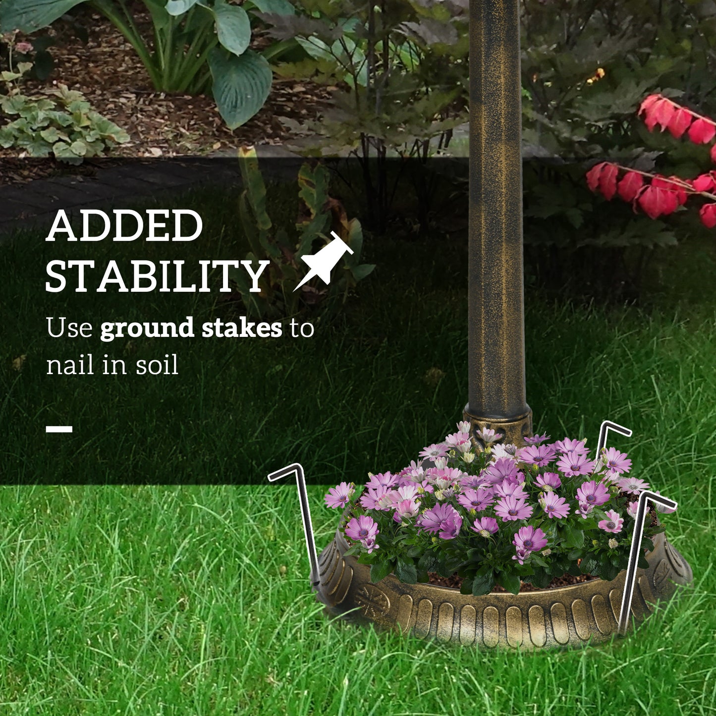 32-Inch Bronze Bird Bath with Bird Statues and Planter Pedestal - Outdoor Decor