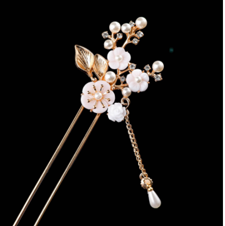 Ancient Style Tassel Hairpin with Flower Design - Vintage Hair Accessory