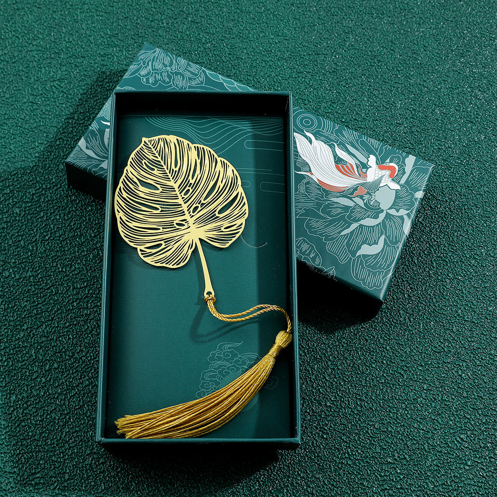 Metal Leaf Vein Bookmark - Classical Art Style, Four Seasons Plant Design