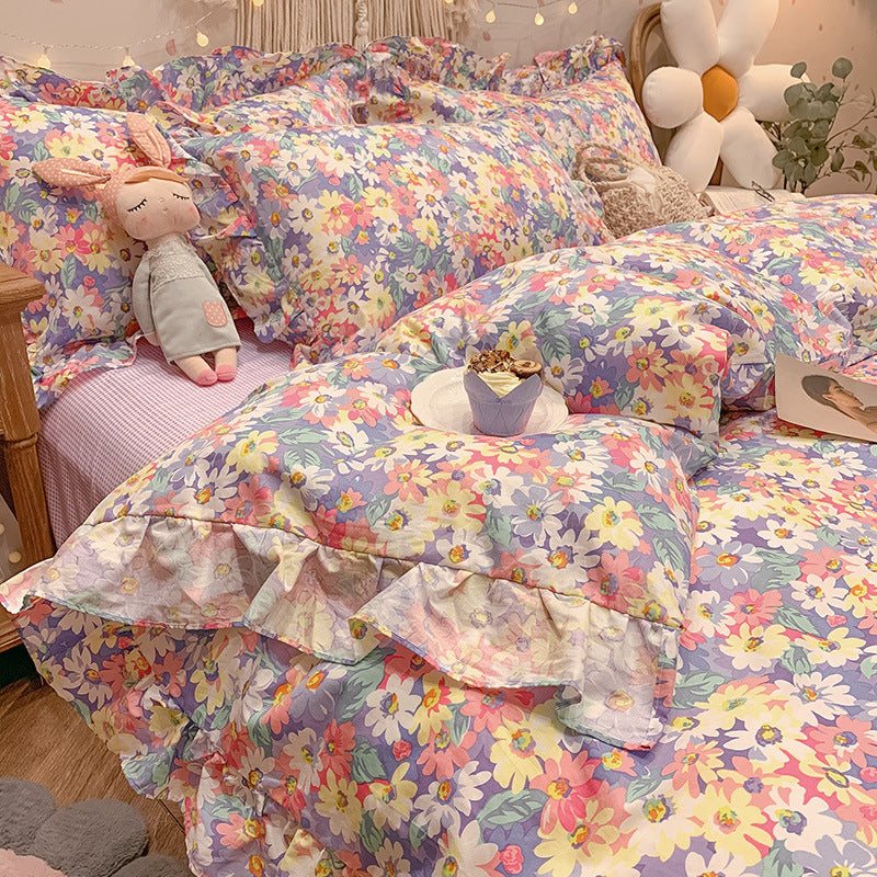 Four-Piece Cotton Bedding Sheets Set for 1.8m Bed - Princess Style, Summer Comfort