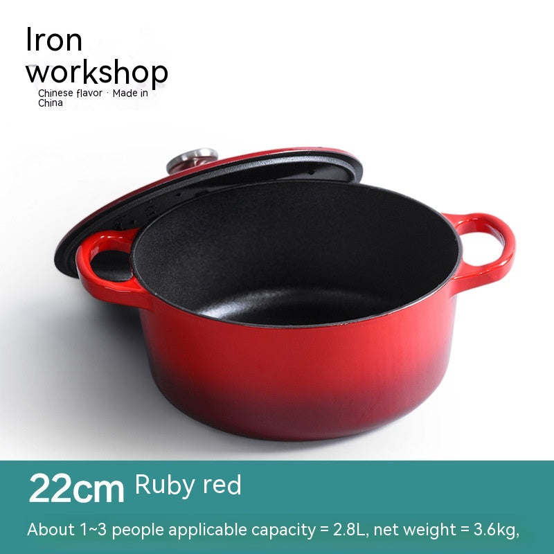 Enamel Cast Iron Soup Pot with Thickened Wall - 2.1-3L, Multiple Colors