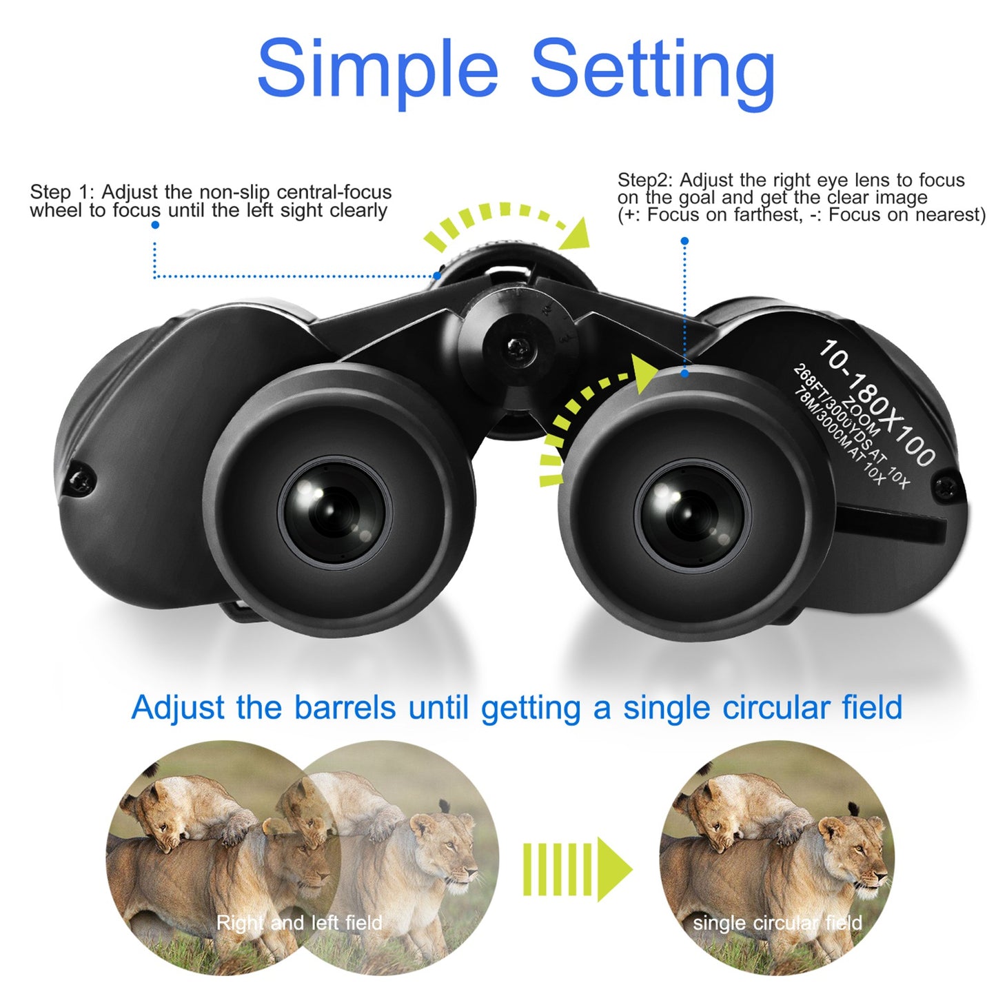Portable Zoom Binoculars with Low Light Night Vision - Black