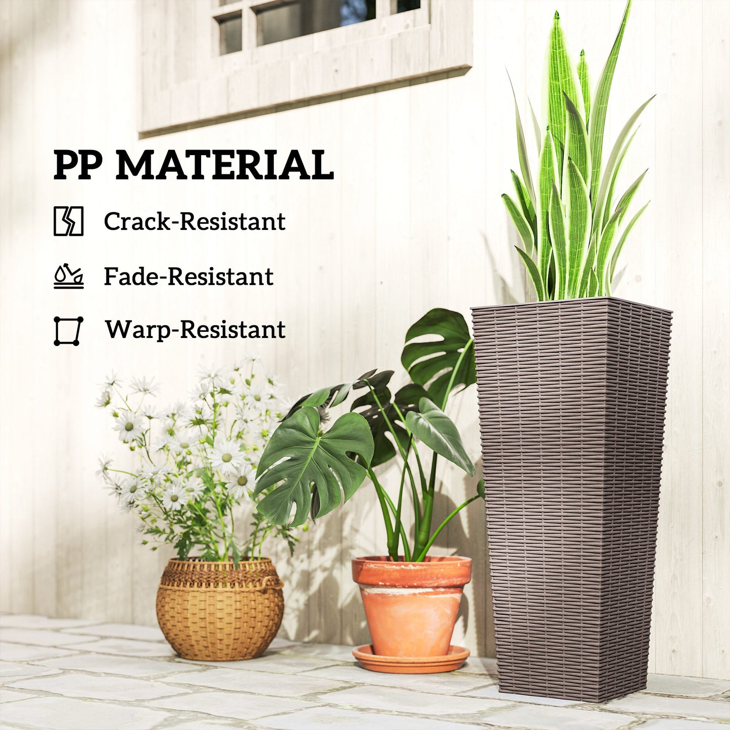 Set of 2 23.6 Inch Outdoor Plant Pots with Drainage Holes, Brown