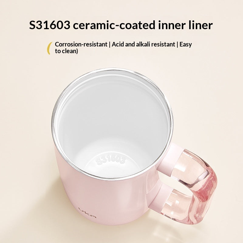 Insulated Ceramic Drink Mug with Straw & Handle, Large Capacity 700ml