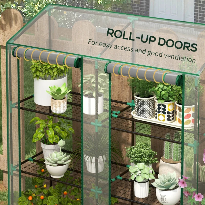Portable Lean-To Greenhouse with 3 Tier Shelves and Zipper Doors - Clear