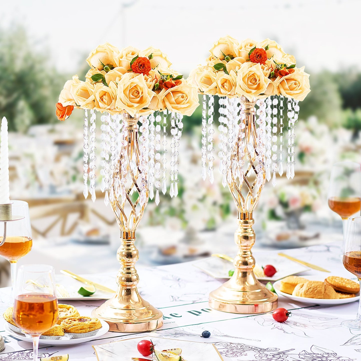 12PCS Tall Crystal Wedding Flower Stands Vase for Party Decor - Metallic