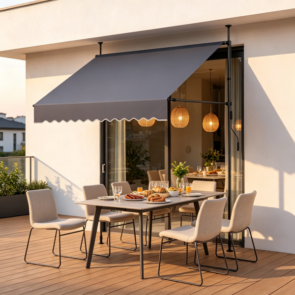 78-Inch Manual Retractable Patio Awning with Adjustable Height & Canopy