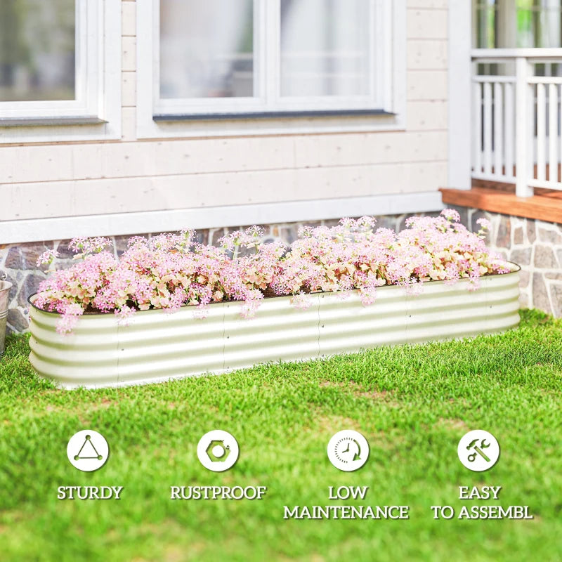 Galvanized Raised Garden Bed Kit, Metal Planter Box with Safety Edging - Cream