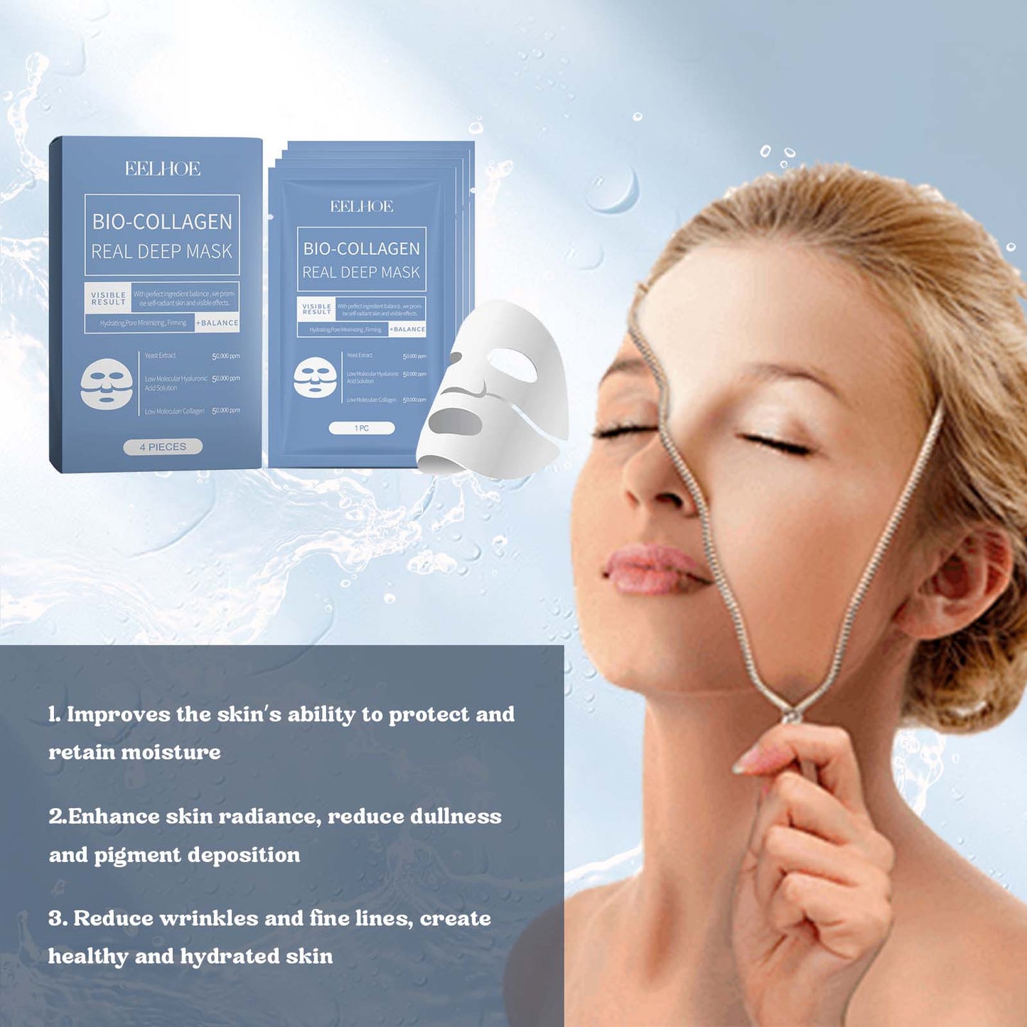 Bio-Collagen Deep Hydration Sheet Mask - Pore Minimizing & Firming - 4 Pack