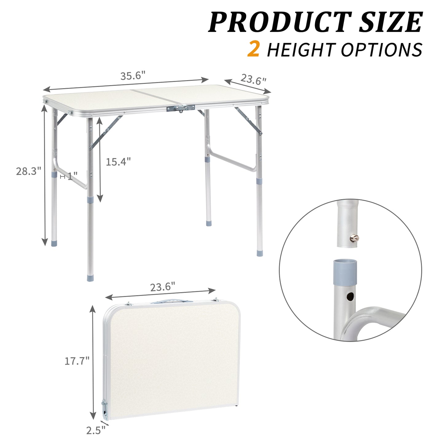 3ft Portable Aluminum Folding Table - White, 90x60cm