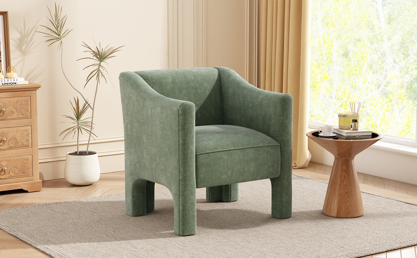 Modern Green Barrel Accent Chair - Upholstered Armchair for Living Room & Bedroom
