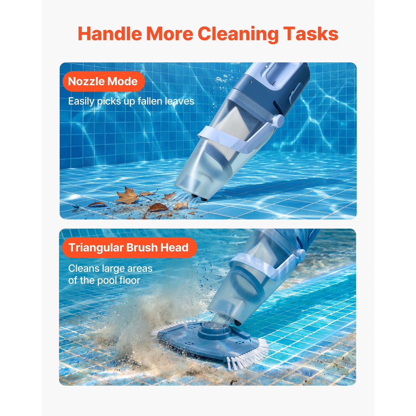 Cordless Handheld Pool Vacuum Cleaner with Extension Pole - 26 GPM, Rechargeable, Leaves & Debris Removal