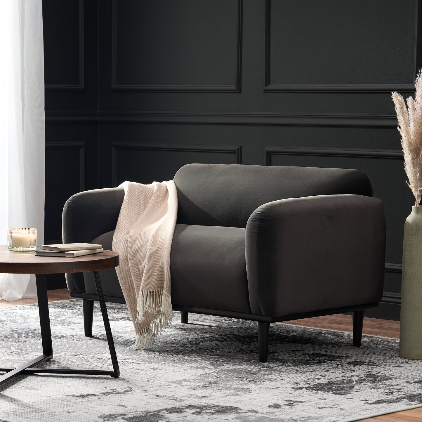 50" Dark Gray Loveseat Sofa - Comfortable 2-Seater with Black Legs
