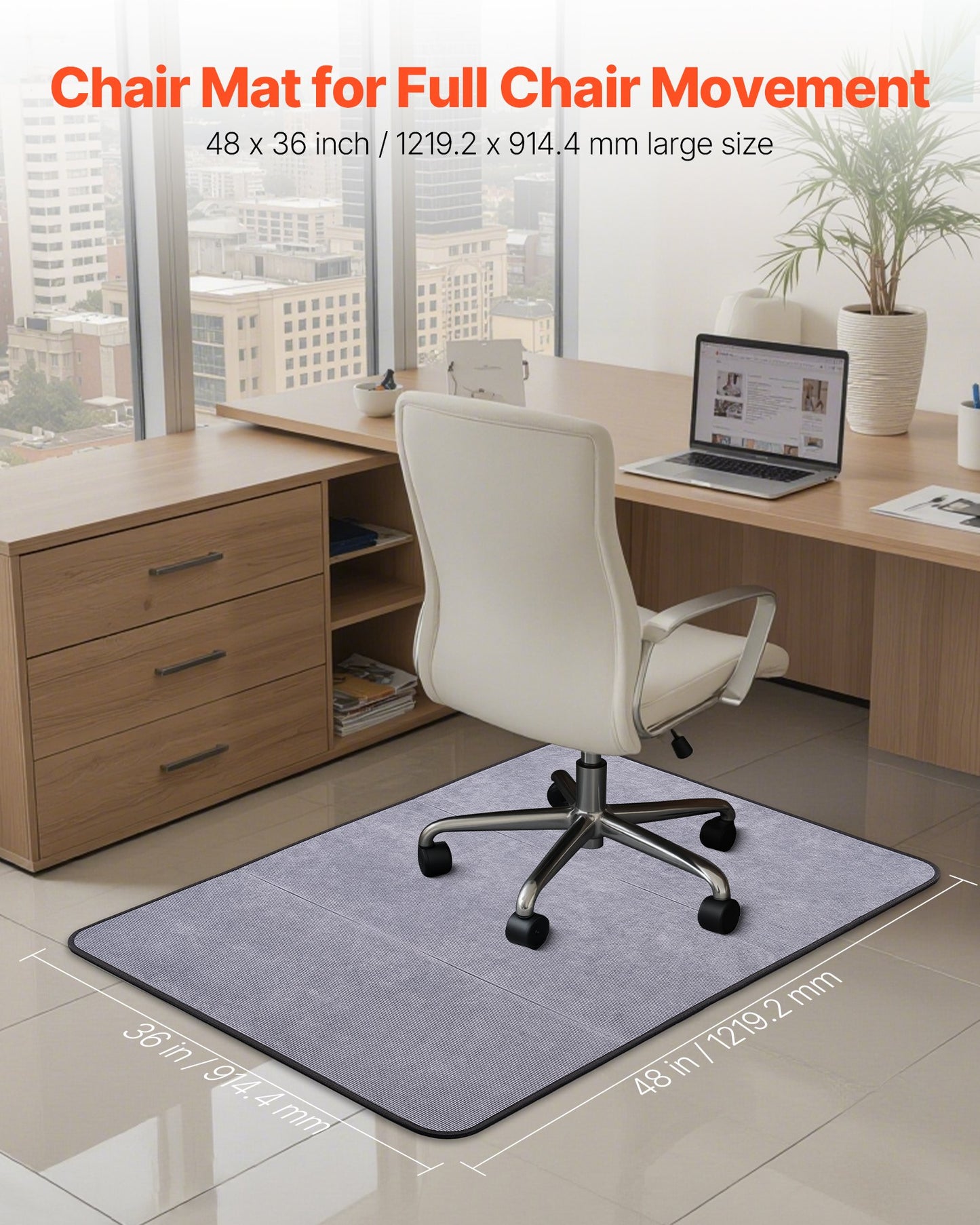 36 x 48-Inch Office Chair Mat for Hard Floors - Non-Slip Grey
