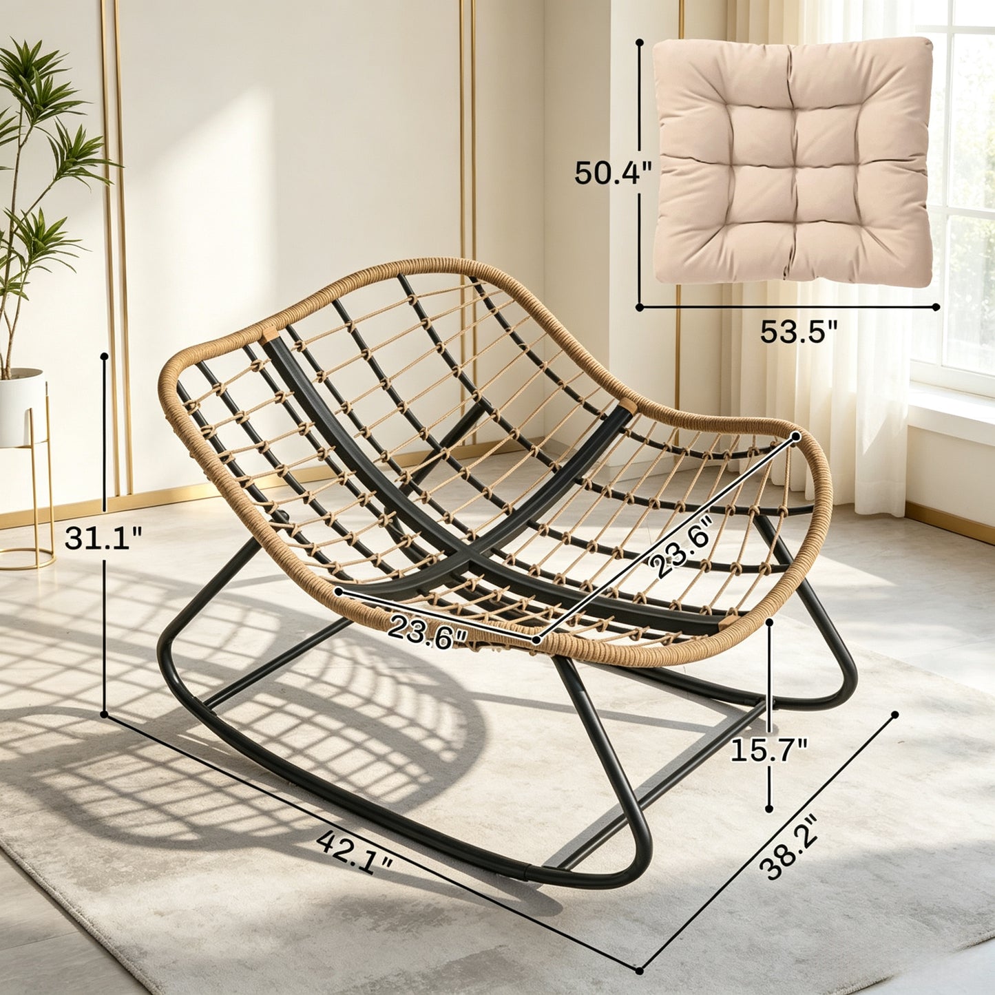 Oversized Rocking Egg Chair with Cushion - Cream White