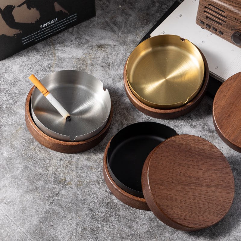 Unique Wooden Walnut Ashtray with Lid - Multiple Colors