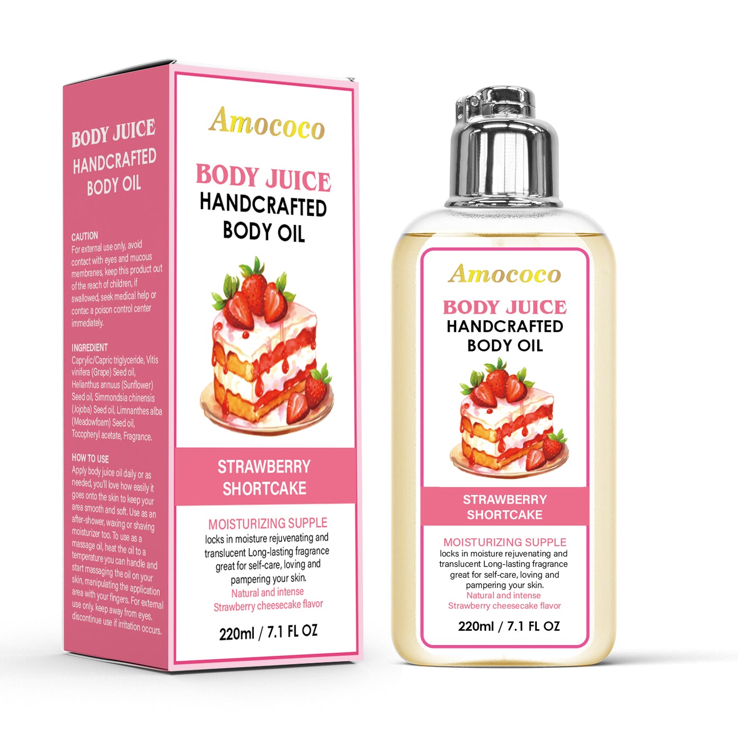 Strawberry Shortcake Body Oil - 220ml Moisturizing & Hydrating Massage Oil