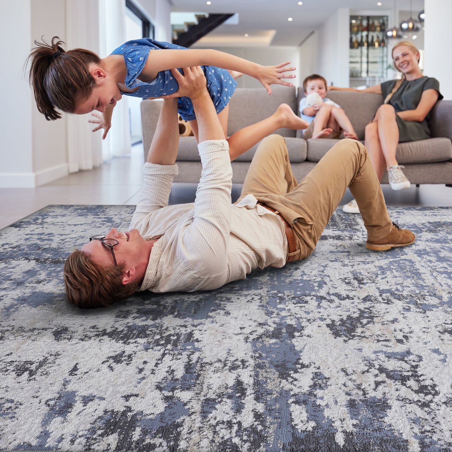 8x10 Grey Abstract Area Rug - Denim Texture