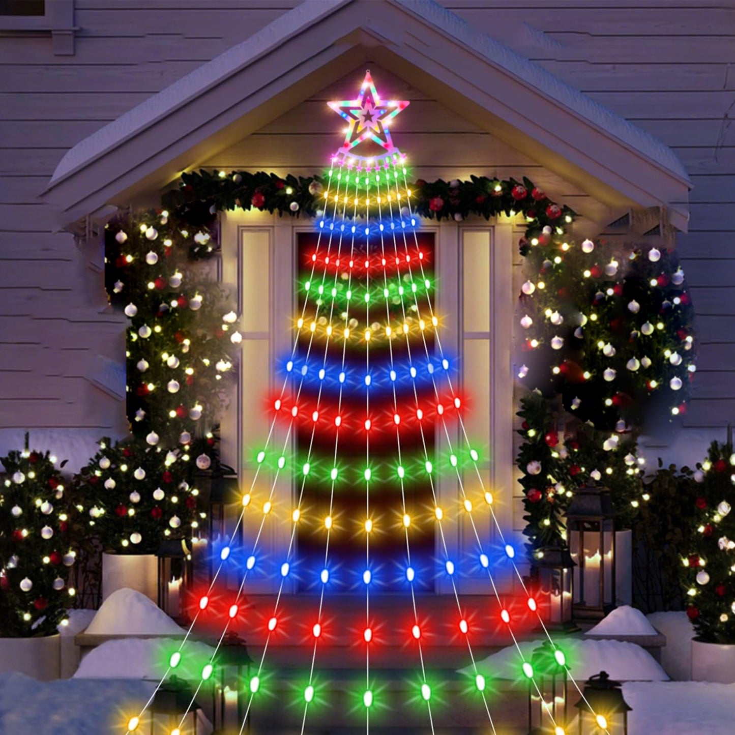 350 LED Christmas Star Waterfall String Lights - Multicolor, 11.48FT