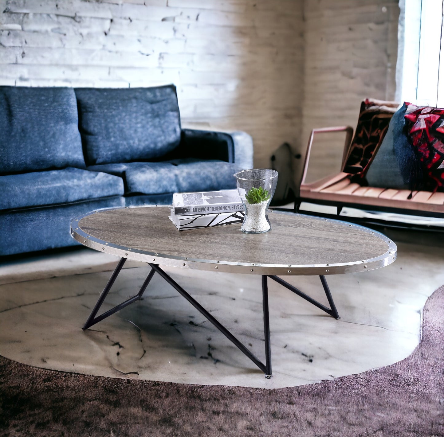 Allis Weathered Gray Oak Coffee Table with Metal Finish