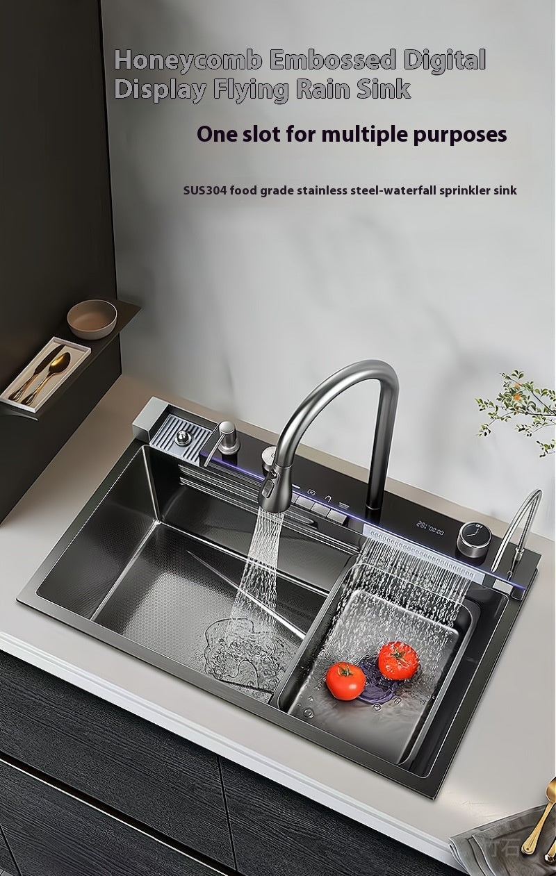 Digital Display Kitchen Sink with Honeycomb Embossed Stainless Steel 75x45 cm