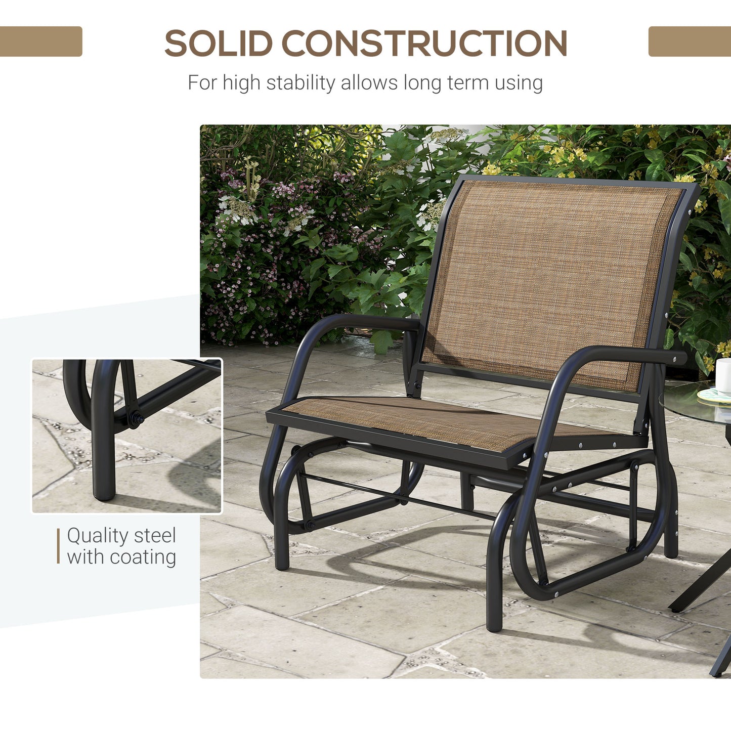 Outdoor Glider Chair with Curved Armrests - Light Mixed Brown