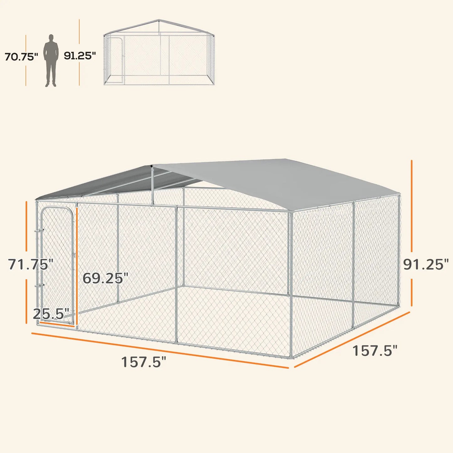 Steel Dog Kennel with Canopy - 157.5" x 157.5" x 91.25"