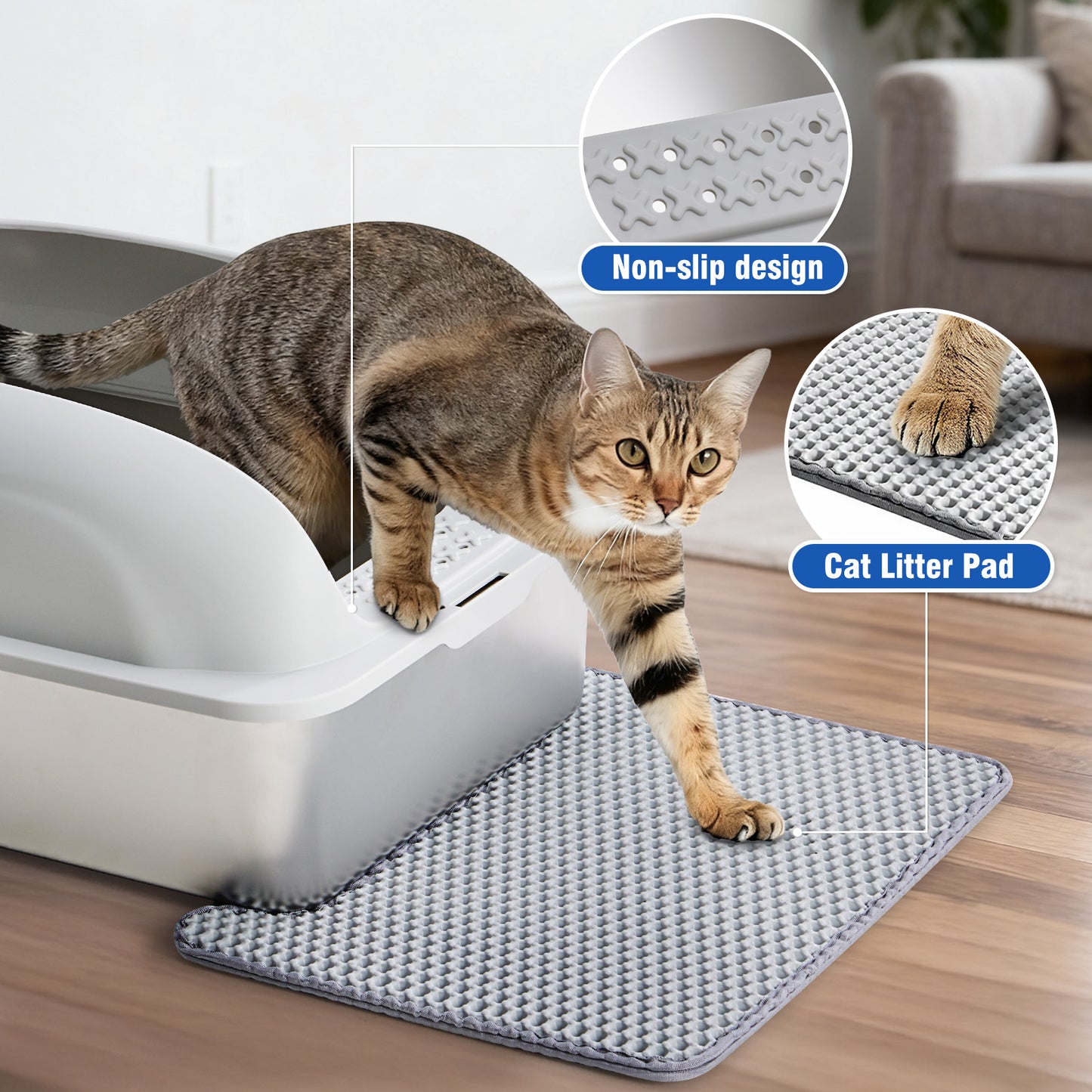 Large Stainless Steel Cat Litter Box with Lid, Odor-Free, Easy to Clean, Includes Scoop & Mat