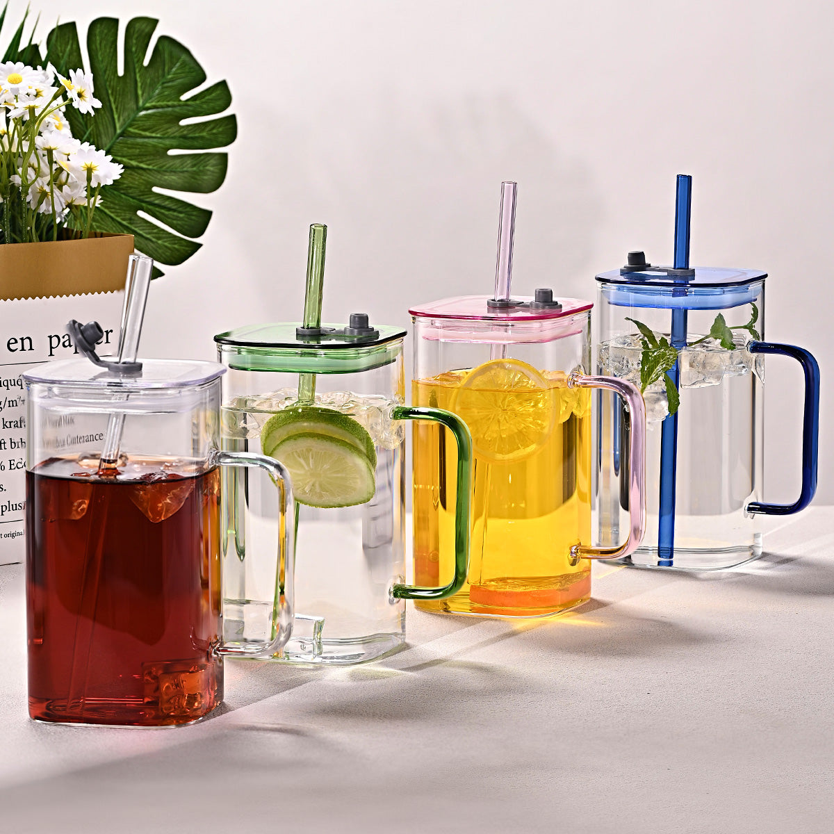 Transparent Glass Straw Cup - 4 Colors, High Borosilicate Drinkware