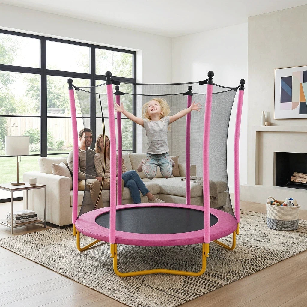 5.5 FT Kids Trampoline with Safety Net - Pink Indoor Outdoor Mini Trampoline
