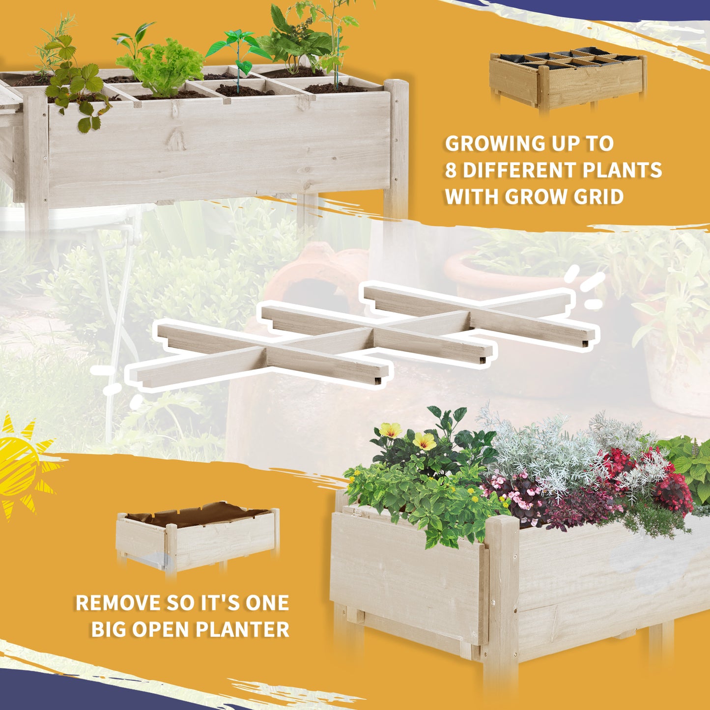 Raised Garden Bed Planter with 8 Compartments, Storage Shelf & Lockable Wheels