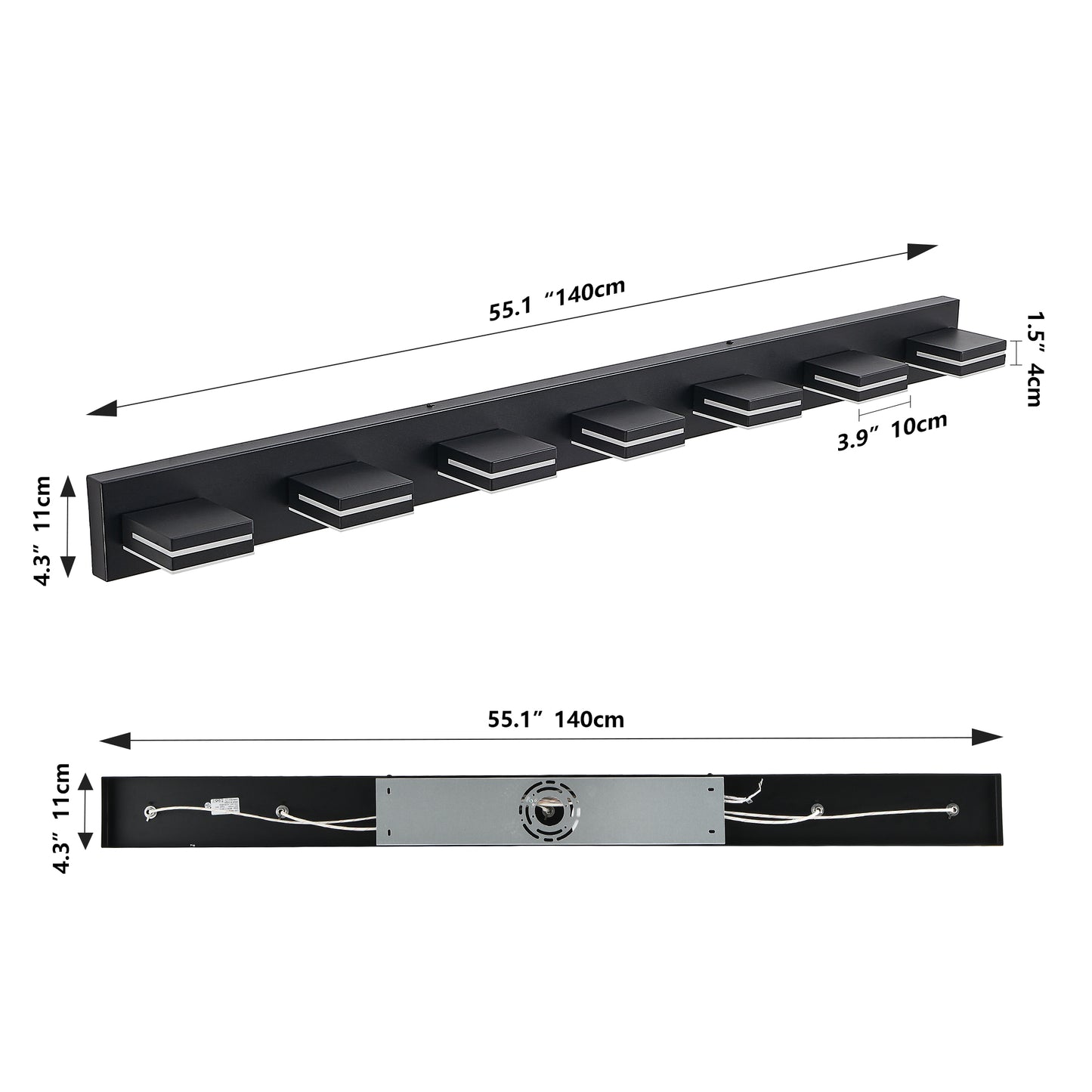 Modern Black LED Wall Sconce - 7-Light Vanity Light for Bathroom