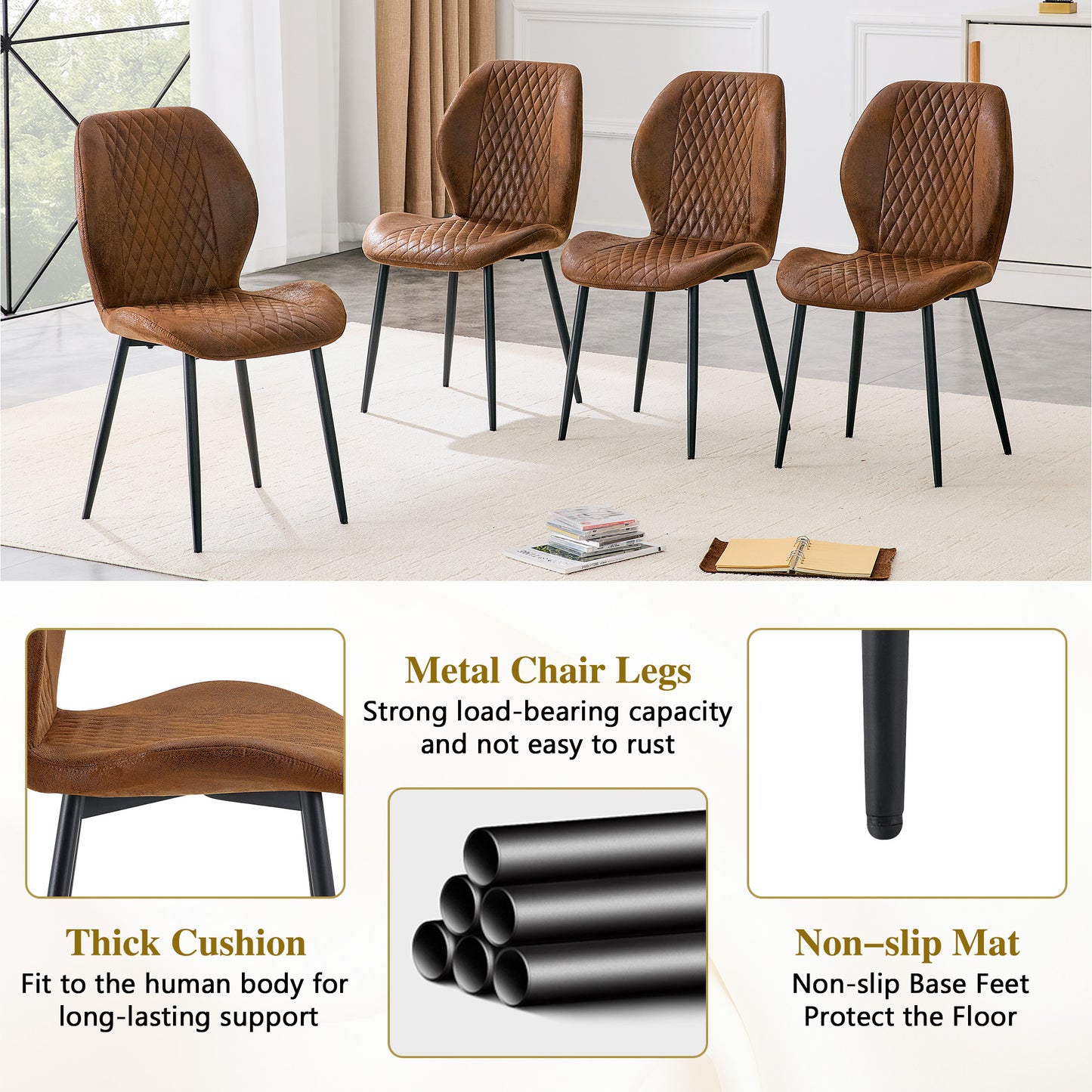 4-piece Set Of Modern Luxury Brown Quilted Technology Fabric Dining