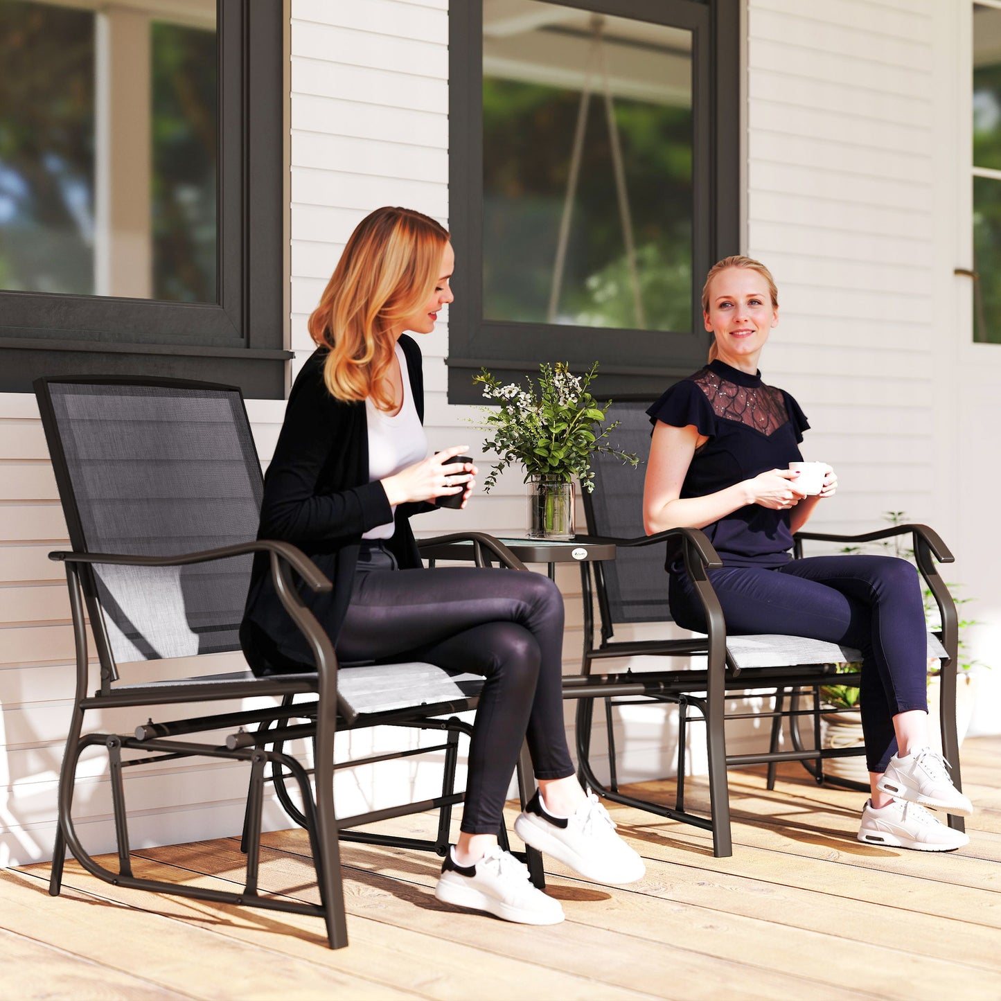 Outdoor Glider Chair with Coffee Table - 2-Seat Rocking Loveseat, Gray
