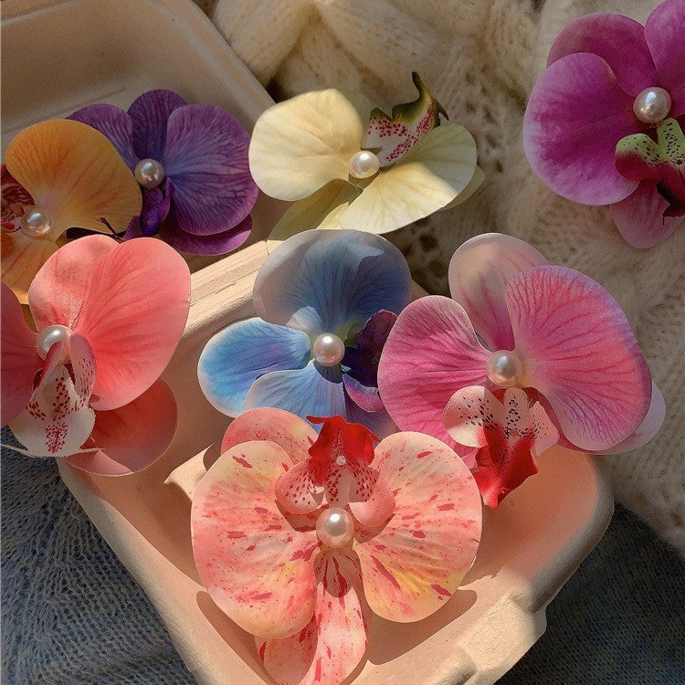 Elegant Butterfly Orchid Hair Clip - Floral Side Grip for Women