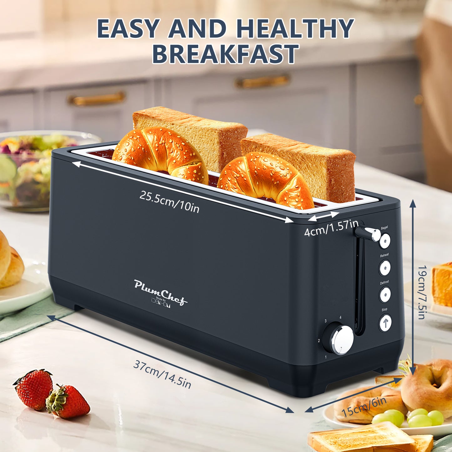 4-Slice Toaster with Extra Wide Slots - Matte Black, 6 Settings