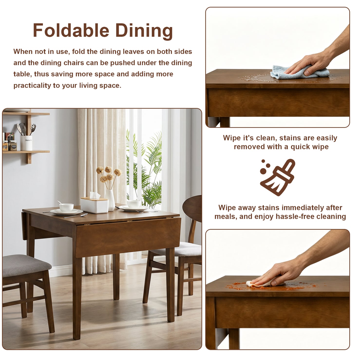 Extendable Folding Dining Table for 4 - Walnut Wood