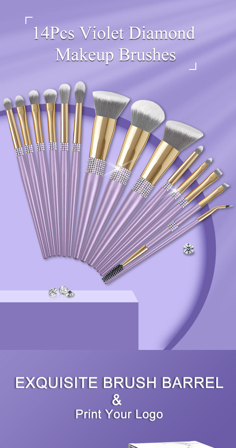 10-Piece Lilac Makeup Brush Set with Diamond Accents - Cosmetic Tools