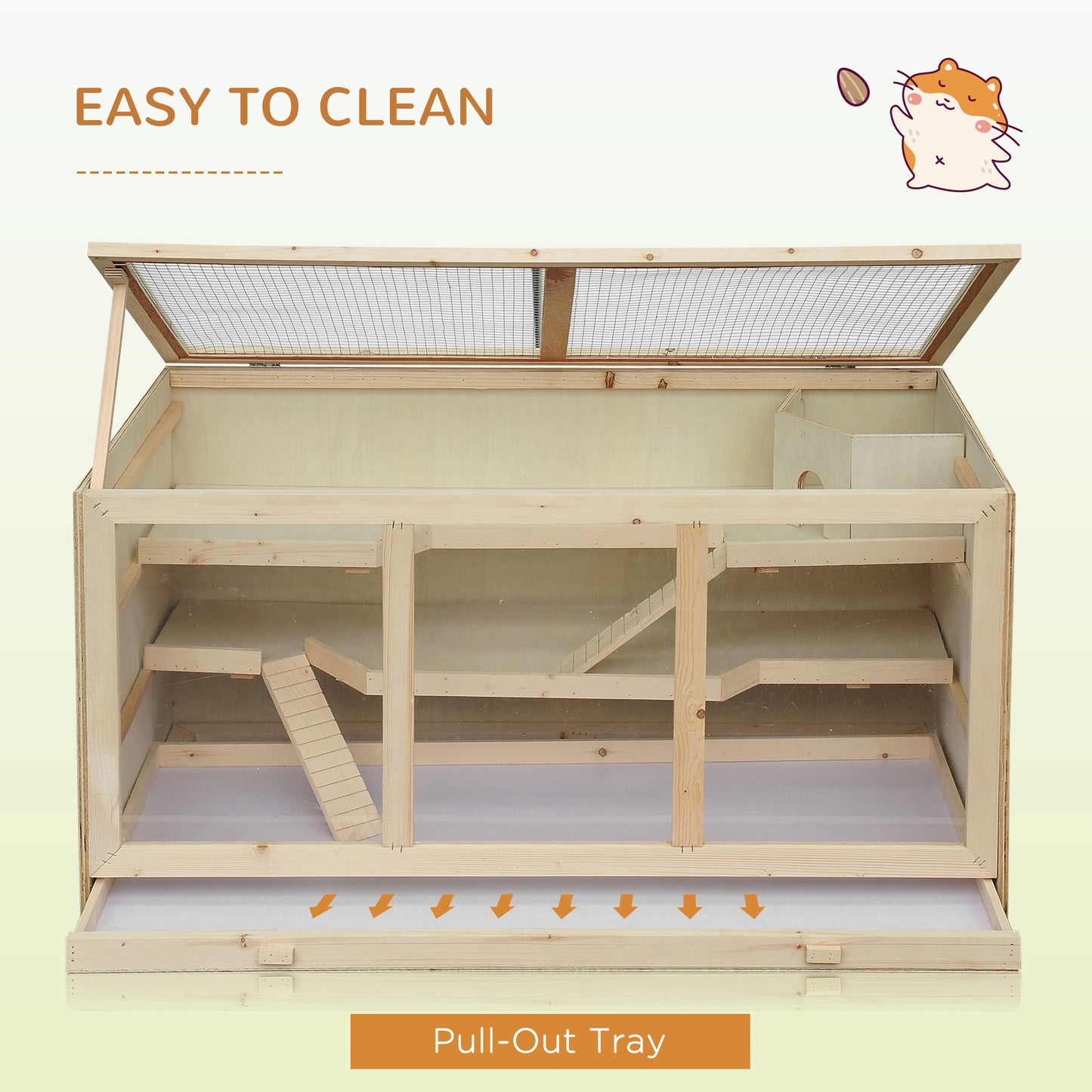 45-Inch Large Wooden Hamster Cage with Multi-Level Design & PVC Windows