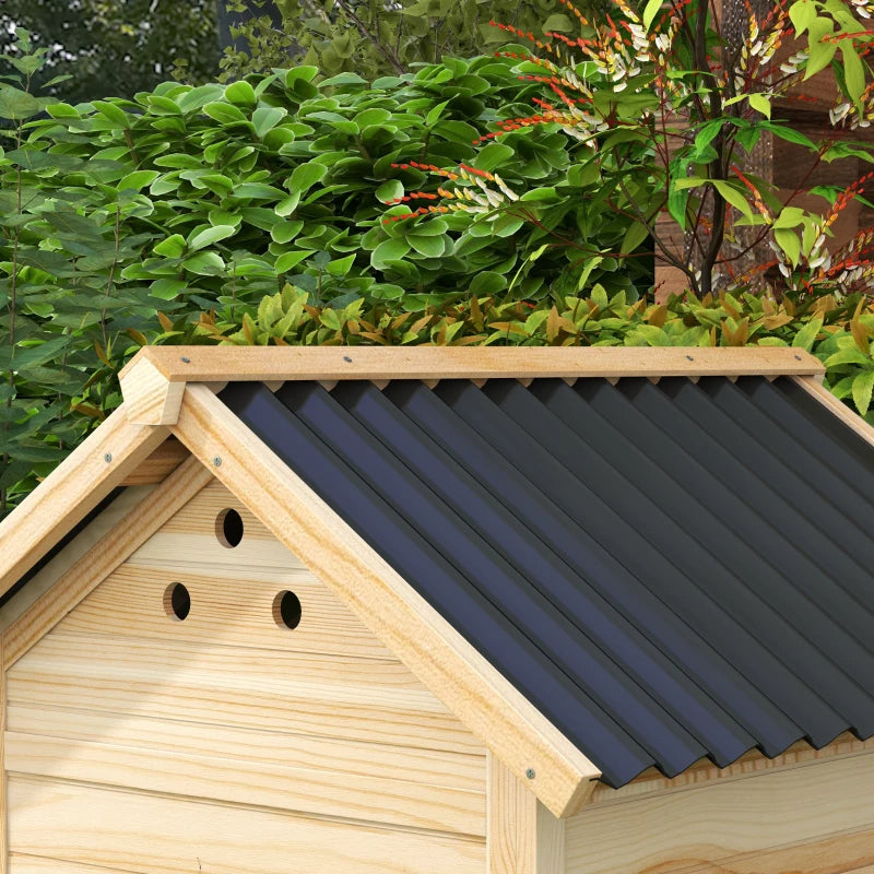 Wooden Duck House with Openable Roof & Double Doors for Pets - Natural Finish