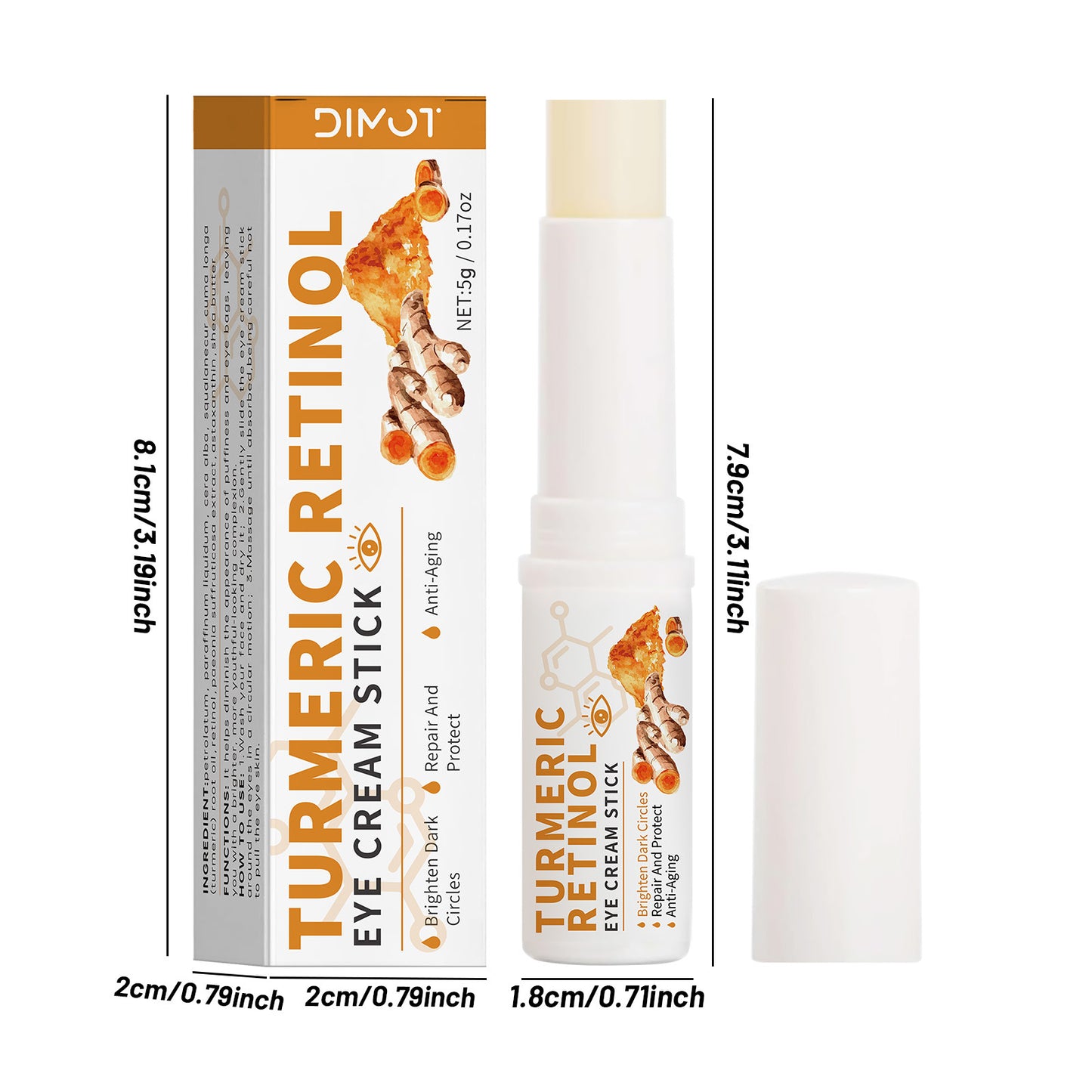 Fade Dark Circles Turmeric Eye Cream Stick 5g - Brightening & Hydrating