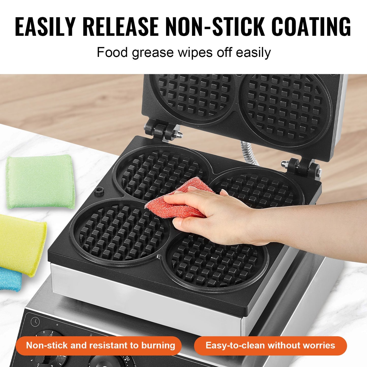 Commercial Waffle Maker 1750W Non-Stick Round Waffle Iron Machine, Professional Kitchen Appliance - Natural