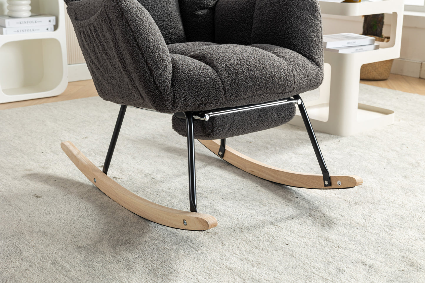 Modern Teddy Fabric Rocking Chair with Adjustable Footstool - Dark Gray