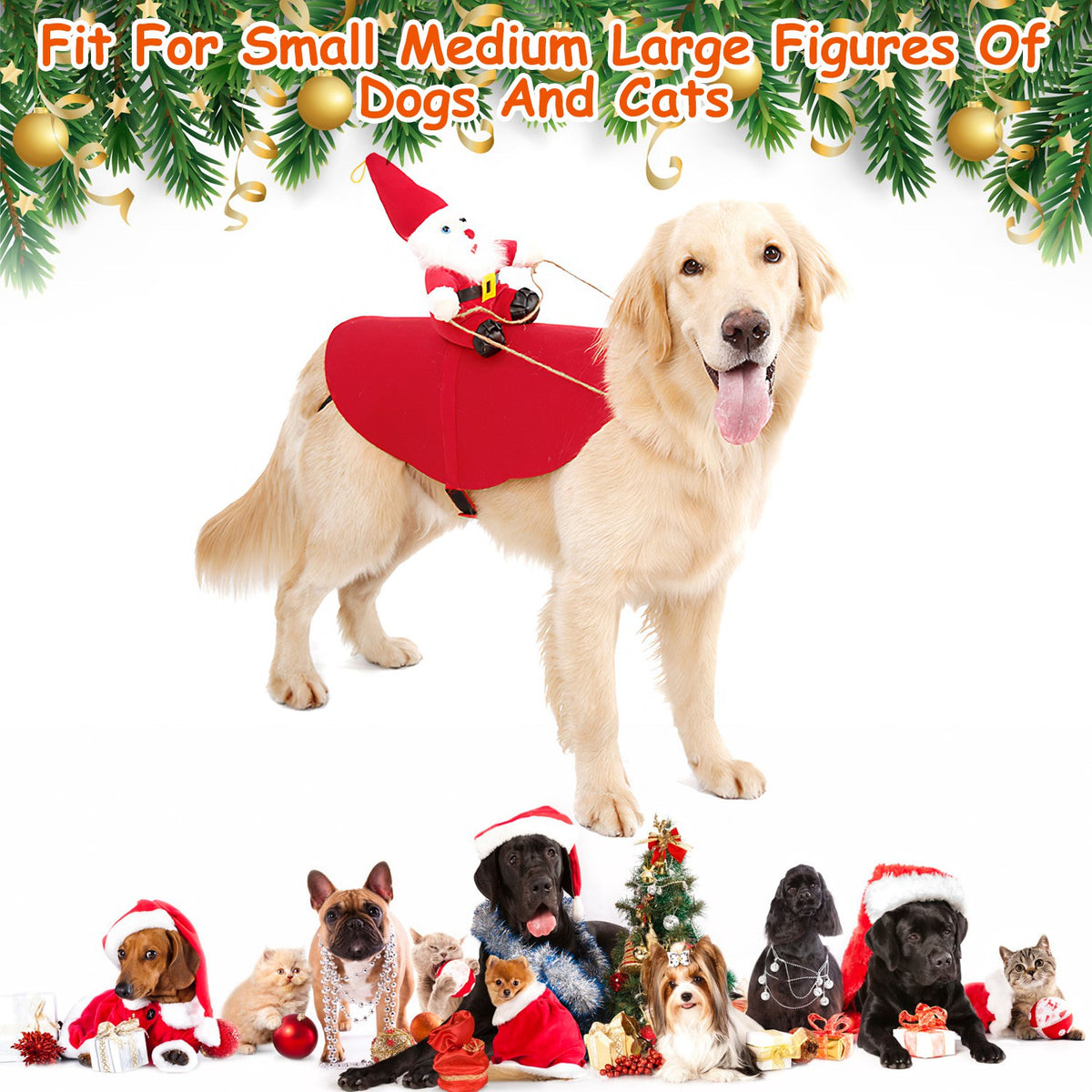 Pet Christmas Costume Red Winter Coat with Bell for Dogs & Cats - Multiple Sizes