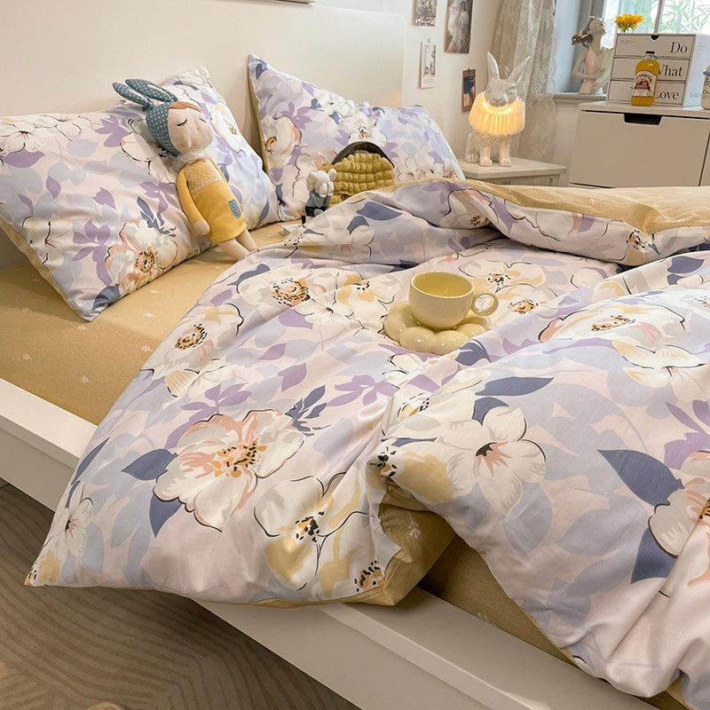 Summer Washable Cotton Bed Sheet Set - Four Piece Bedding for 150cm to 180cm Beds