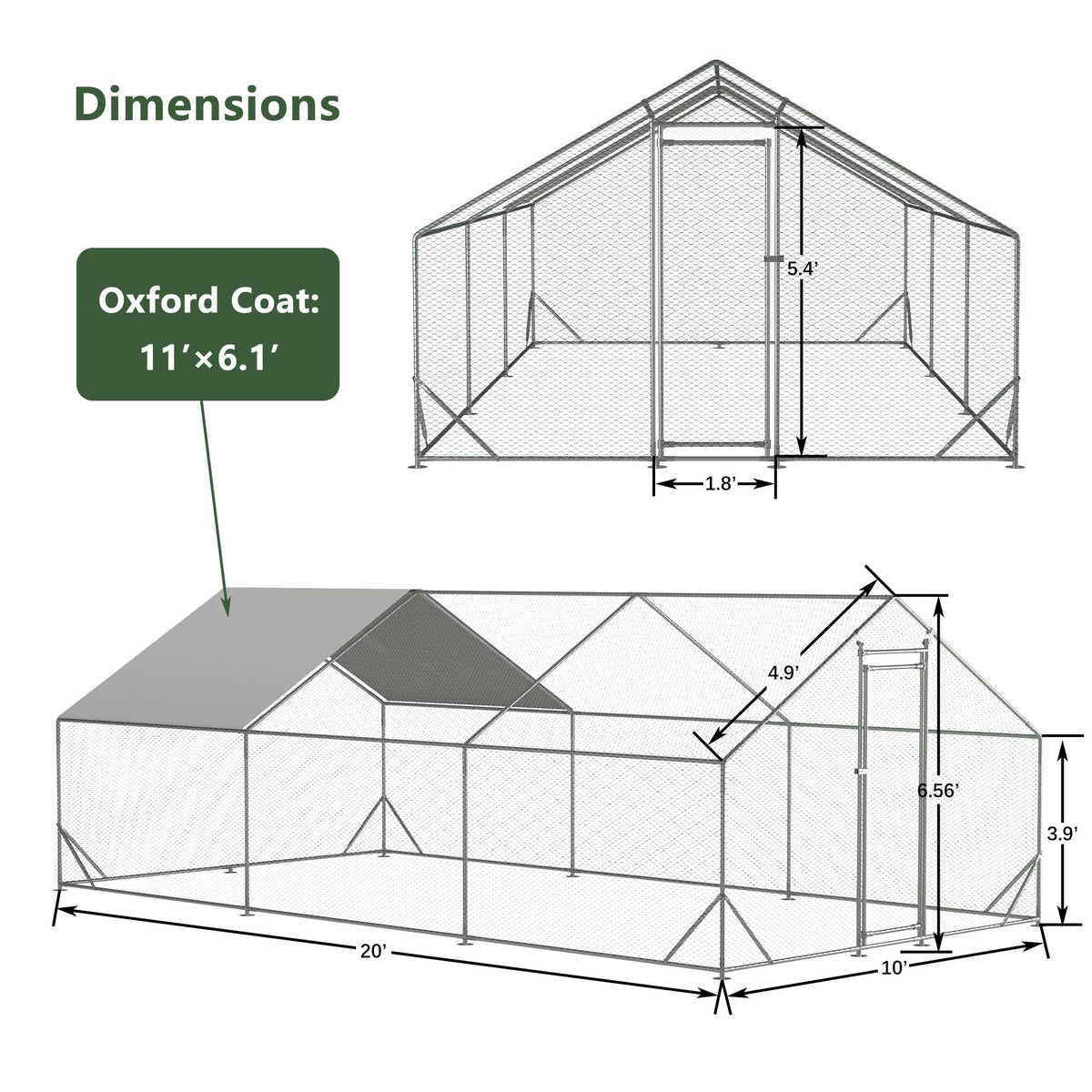 Large Metal Chicken Coop Walk-In Poultry Cage with Waterproof Cover - Multiple Sizes