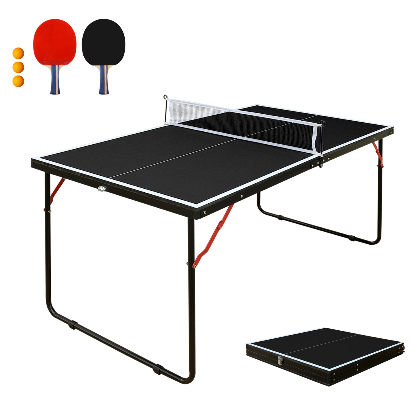 4.5ft Foldable Black Table Tennis Table Set with Net & Paddles