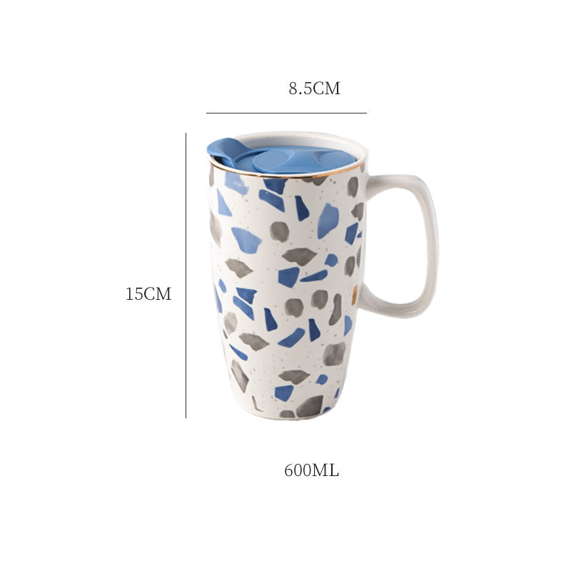 Large Capacity Ceramic Mug with Lid - Multiple Styles, 500-600mL Drinkware