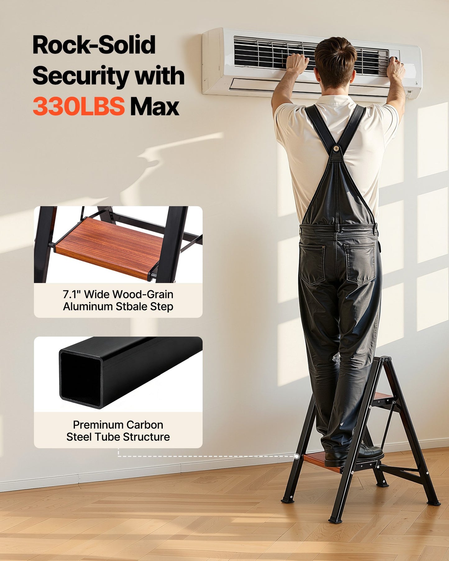 2-Step Folding Ladder with Anti-Slip Pedal & Handgrip - Lightweight Aluminum Support