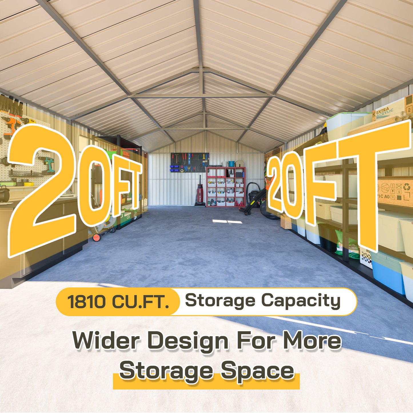 12x20 FT Outdoor Metal Shed - Spacious Storage with Double Doors